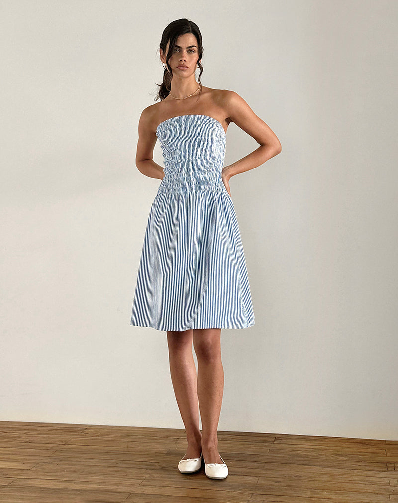 BELESI DRESS SMALL STRIPE VERTICAL BLUE