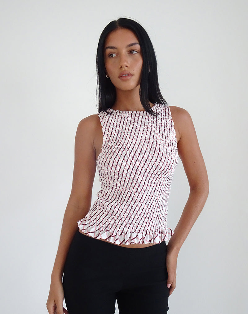 BIRITA SHIRRED TANK TOP GEOMETRIC TILE