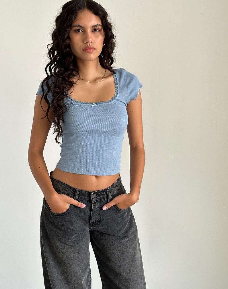 BOVILLO CAP SLEEVE TOP NANTUCKET BLUE