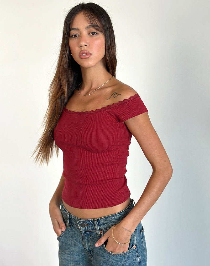 CHACHA TOP RIB LACE ADRENALINE RED