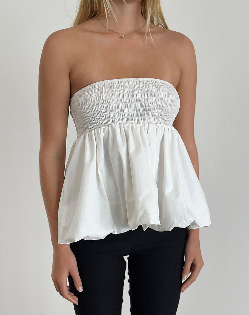 GAUX PUFFBALL SHIRRED TOP POPLIN IVORY