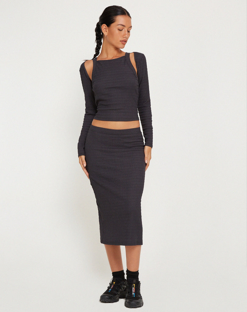 Hadley Midi Skirt in Crinkle Charcoal