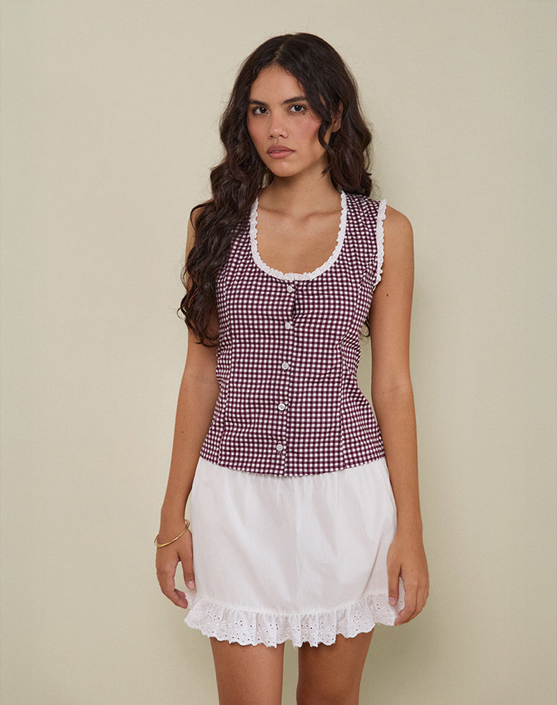 GRONITA BLOUSE MINI GINGHAM WINE W LACE
