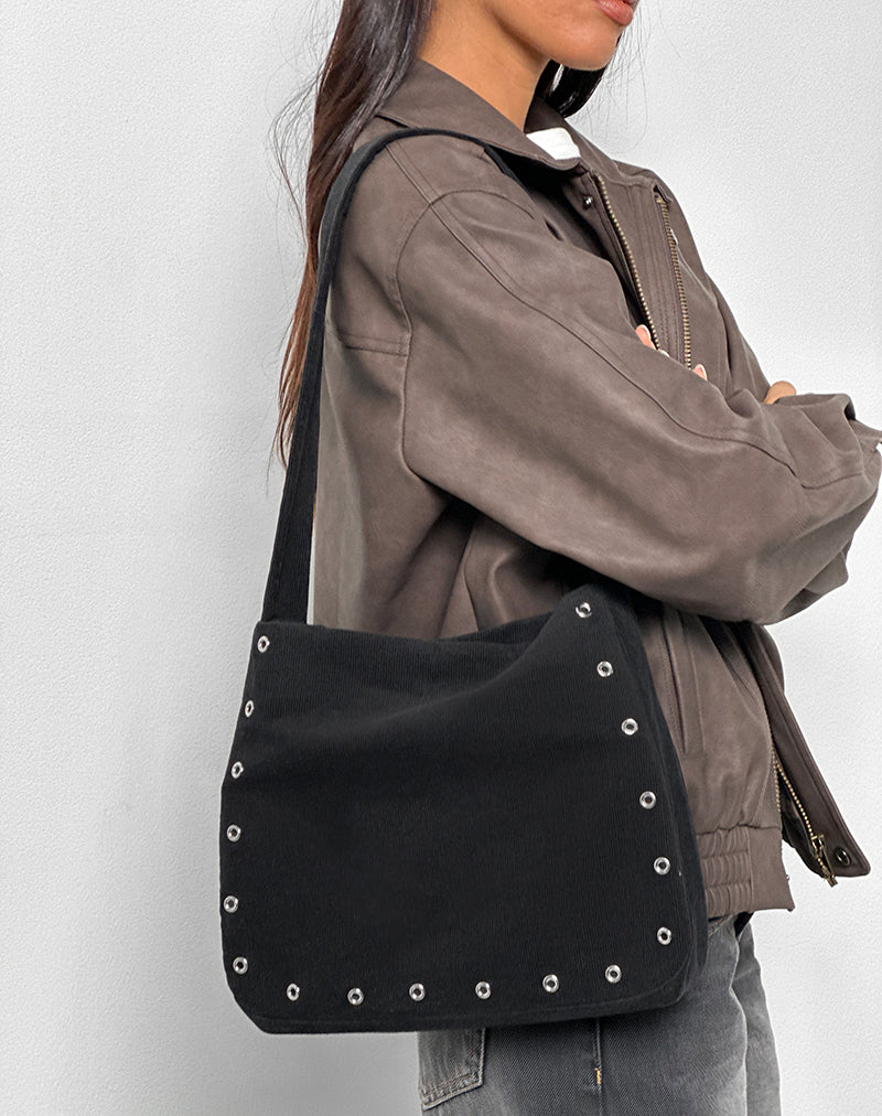 GUNDAR EYELET BAG BABYCORD BLACK