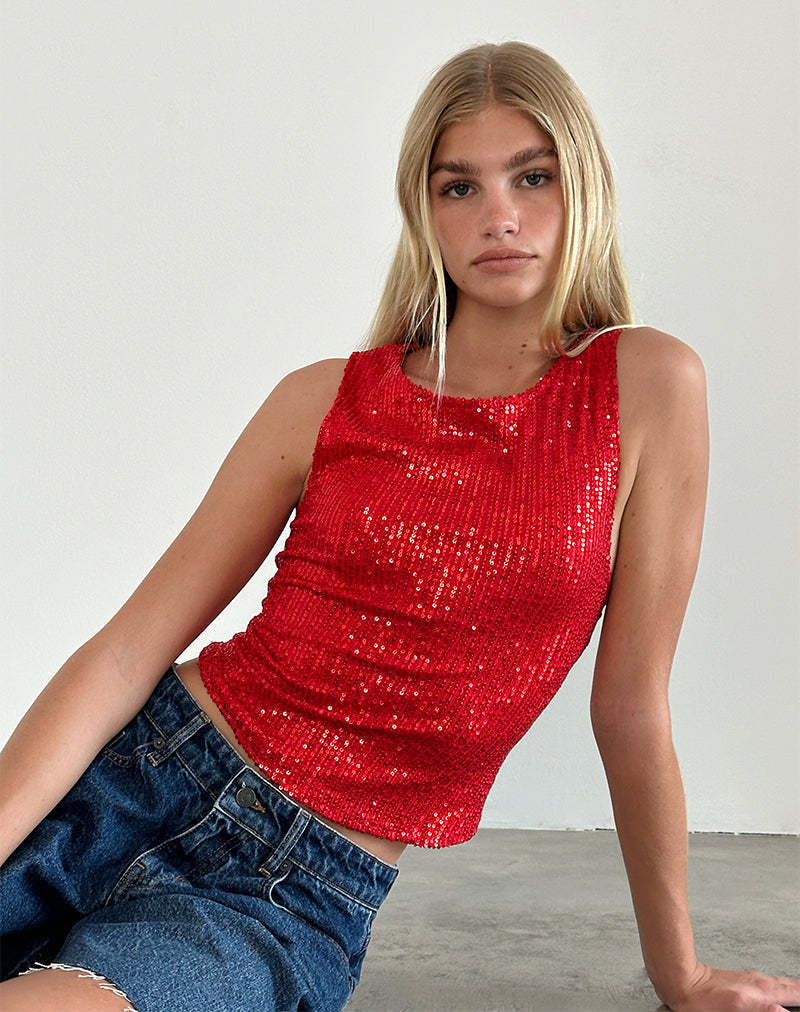 HALA TOP DRAPE MINI SEQUIN RED 5