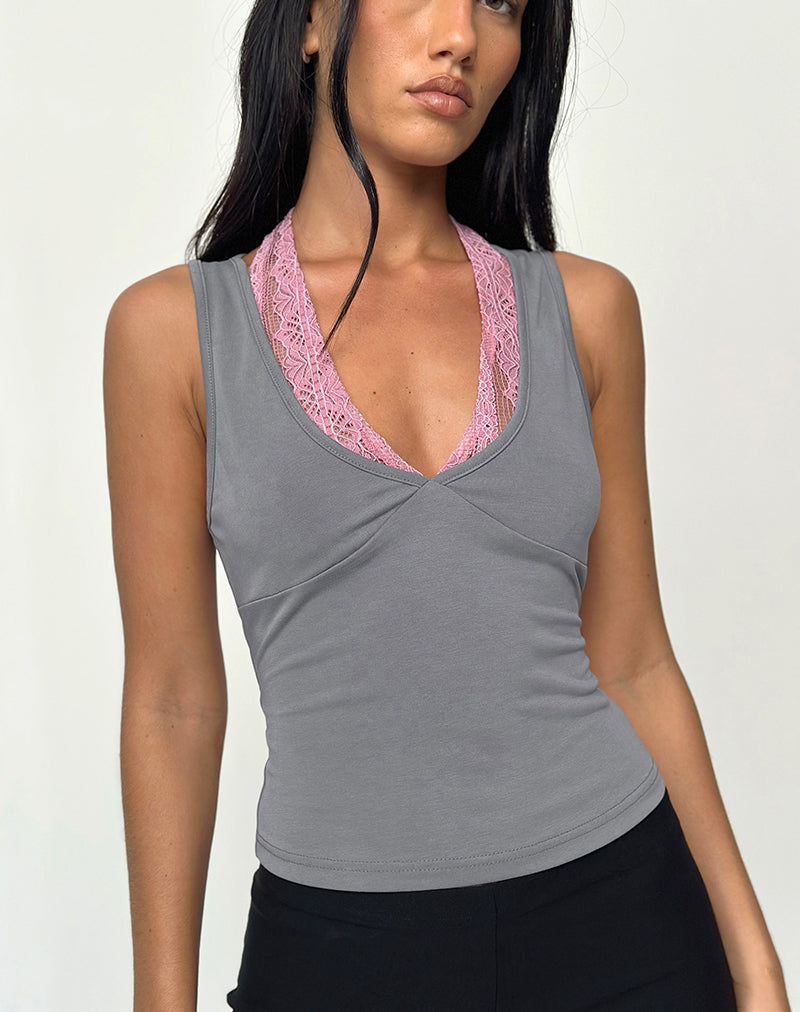 HELMA TOP PINK LACE GREY SLINKY 128