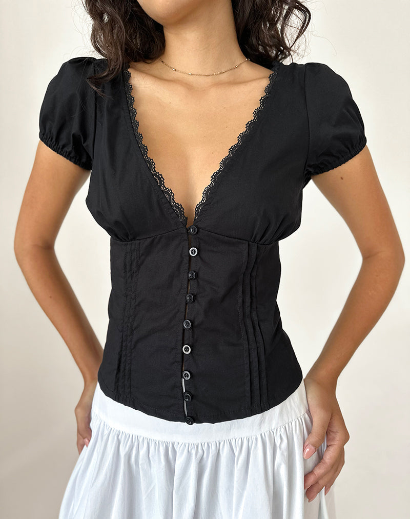 ILIAS CORSET TOP POPLIN BLACK