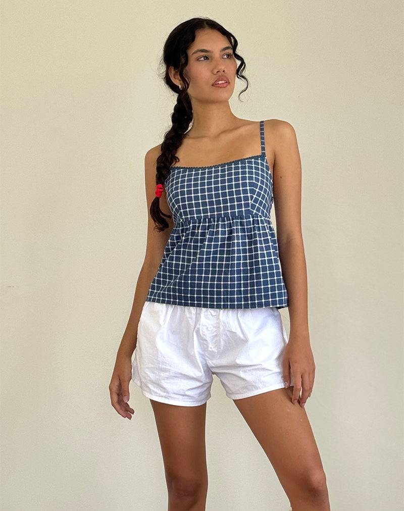 JEJU TOP NAVY TARTAN POPLIN