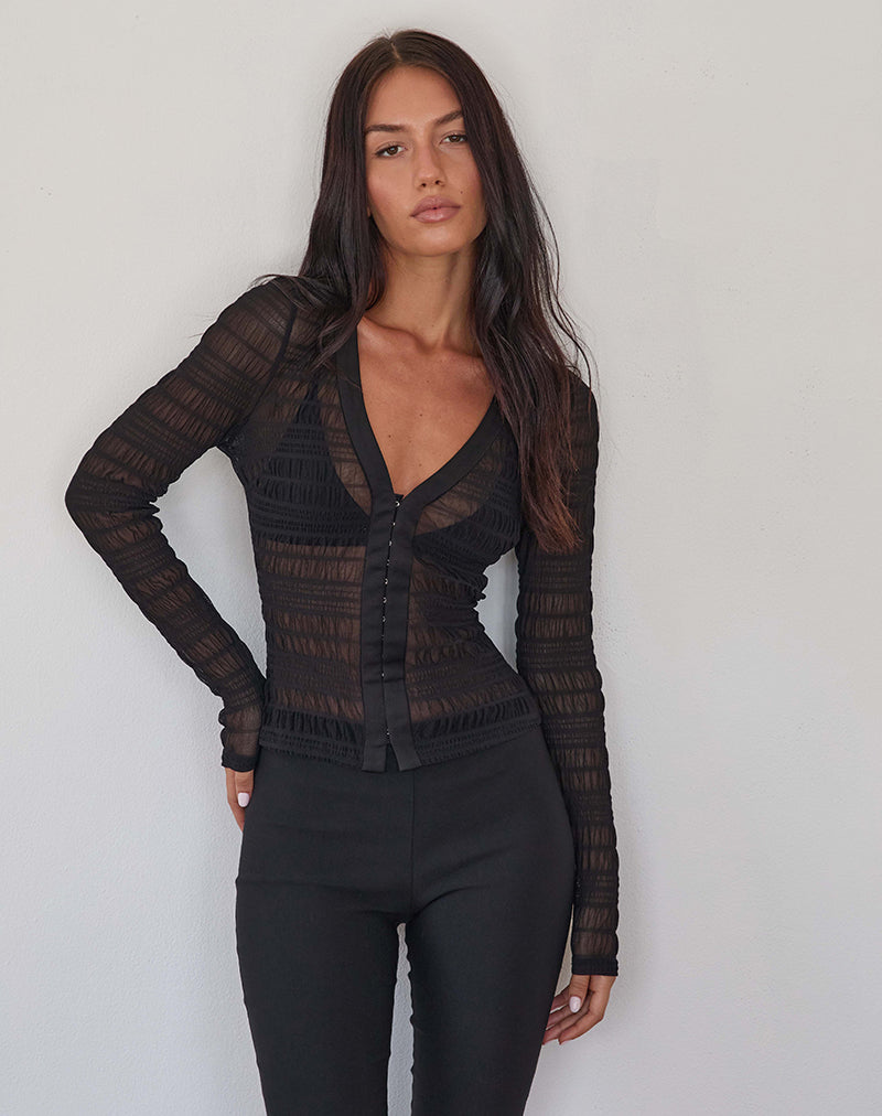 JICHAN RUCHED TOP MESH BLACK