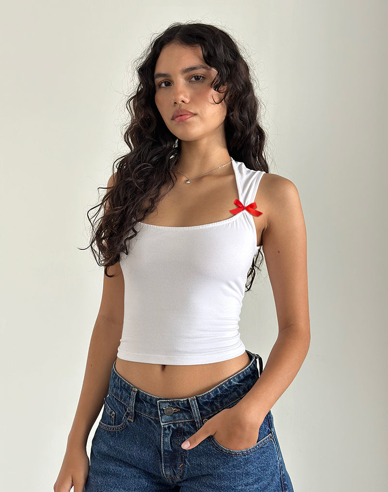 JINISO TOP WHITE RED BOWS