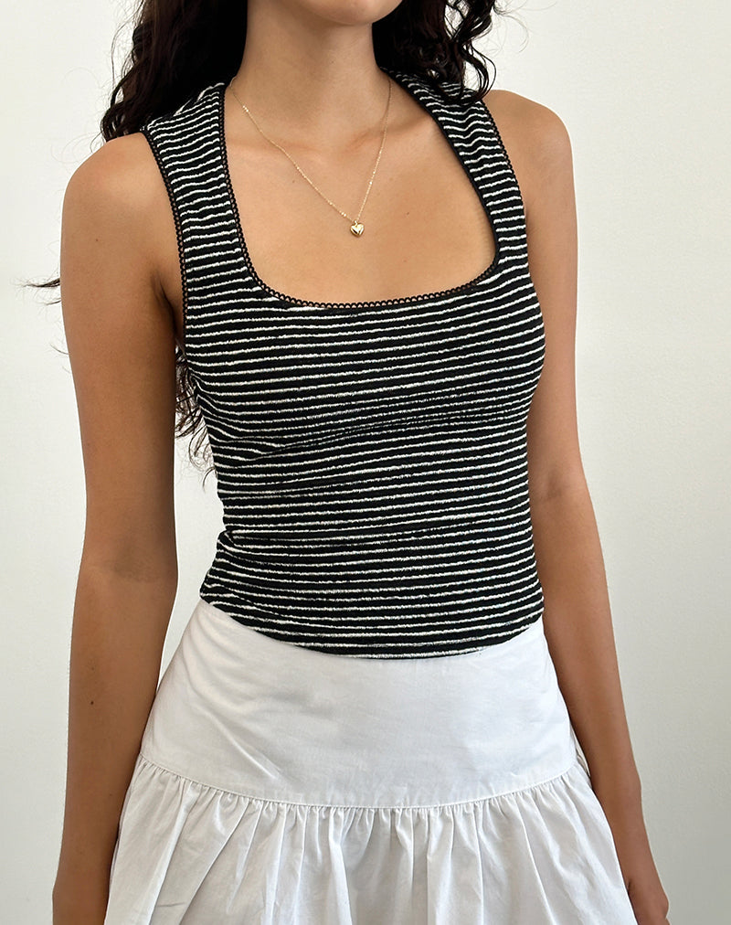 JINSU TOP W PICOT STRIPE BLACK WHITE 3