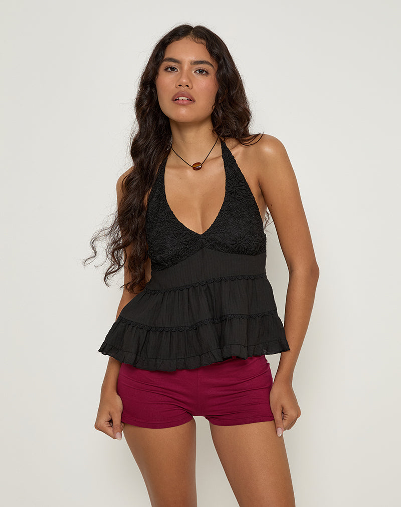JUANITA FRILL HALTER NECK TOP BLACK 20