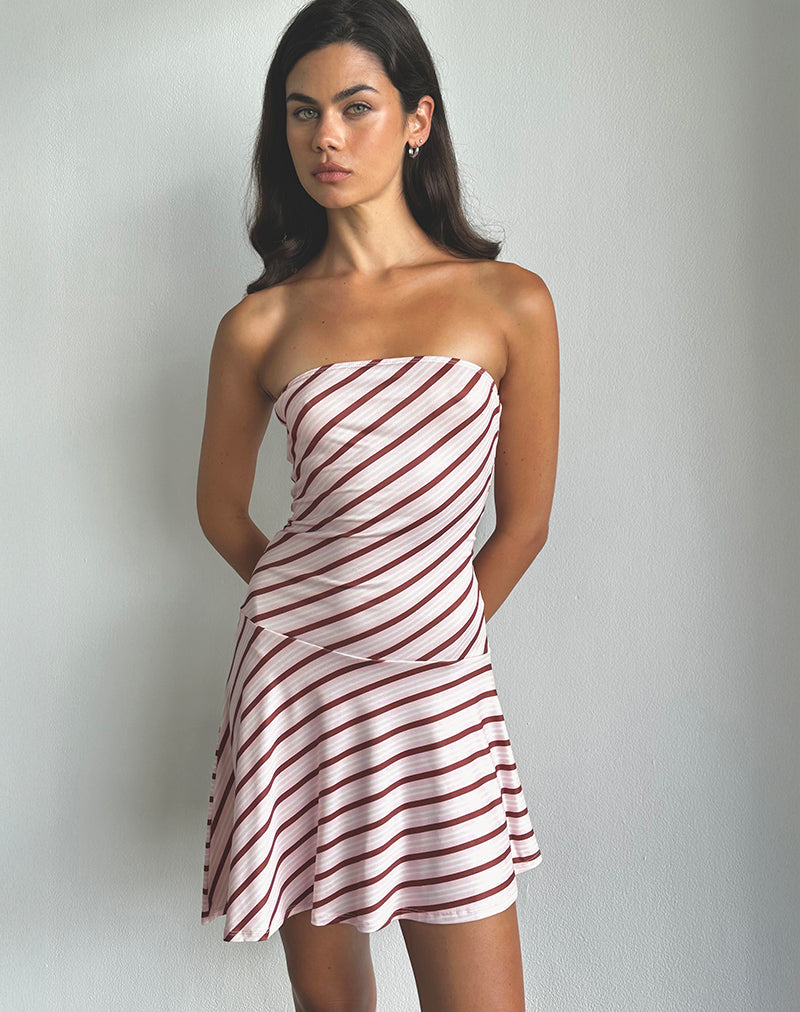 KAGARI MIDI DRESS DIAGONAL STRIPE PINK