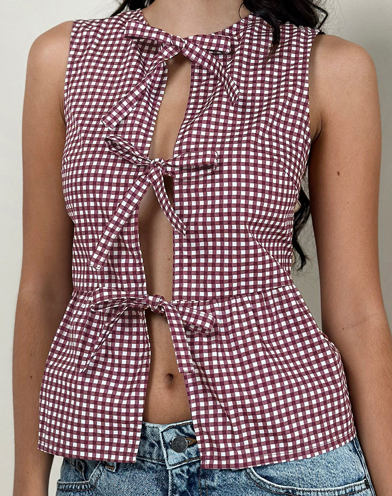 KAYVATA TOP MINI GINGHAM WINE