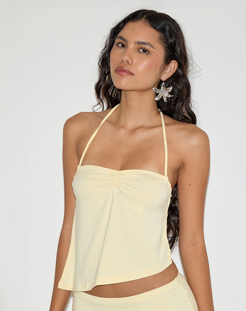 KINS ASYMMETRIC HALTER TOP RAYON LEMON