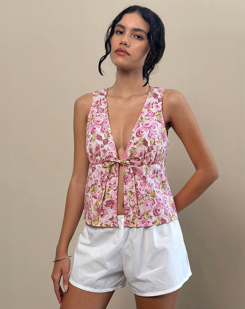 LEDA TIE FRONT TOP BLOSSOM FLORAL PINK