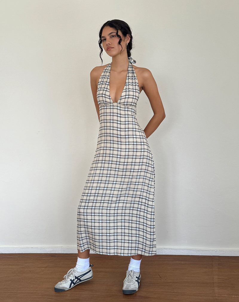 LENATA MIDI DRESS PASTEL BLUE TARTAN