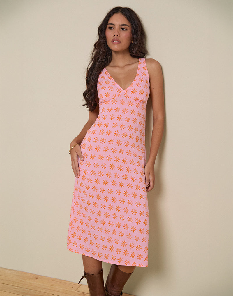 LISHEVA MIDI DRESS TILE FLOWER PINK