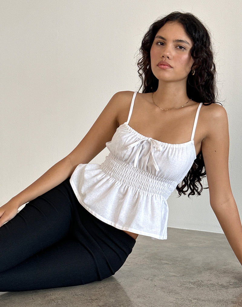 LYNCIA TIE FRONT CAMI TOP OFF WHITE