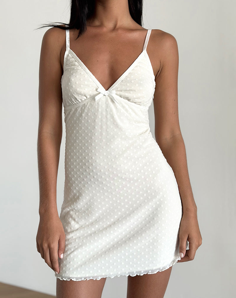 MEVILA DRESS FLOCK BASIC POLKA IVORY