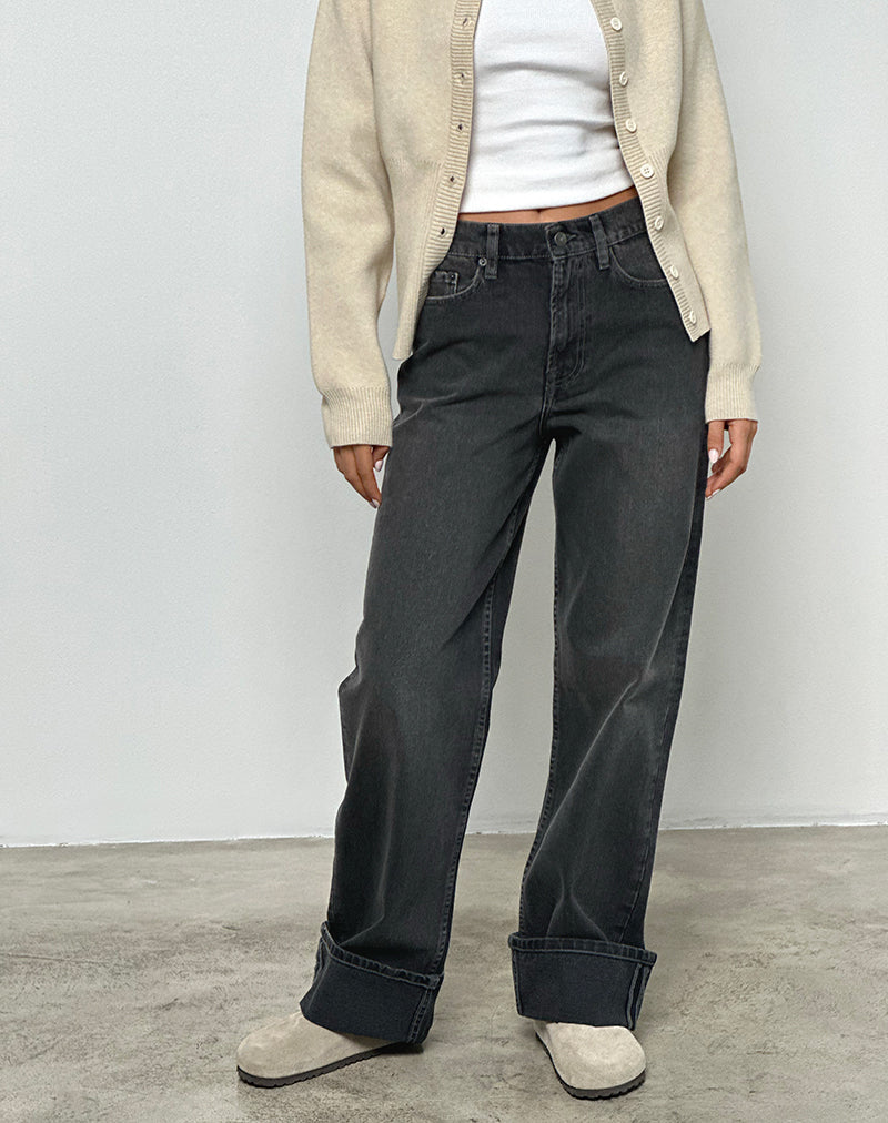 MIDRISE TURNUP STRGHT WASHED BLK GRY