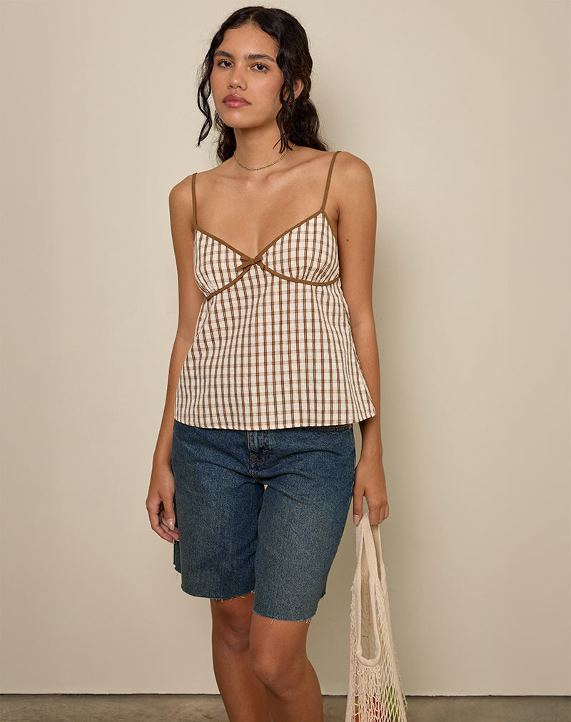 MILOTA CAMI TOP BROWN CHECK