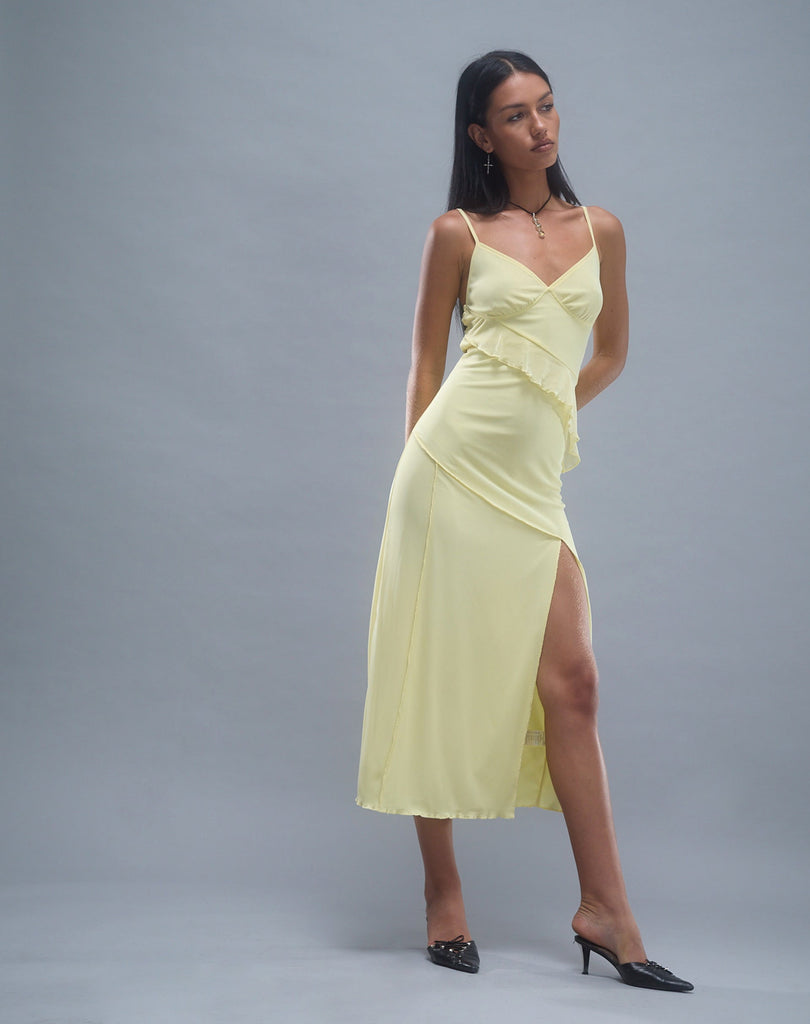 JACY RUFFLE MIDI DRESS MESH 106 LEMON