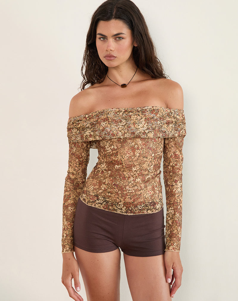 NANILA TOP CLUSTER FLORAL BROWN