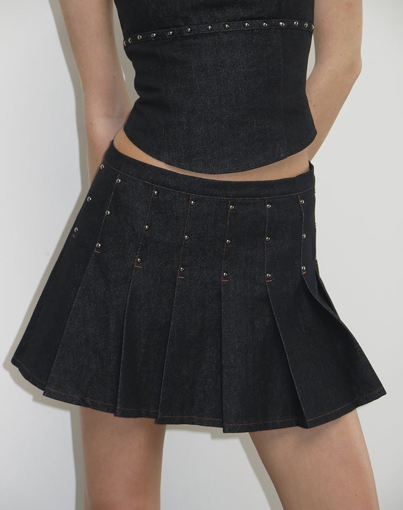 GATLIN SKIRT CHAMBRAY STUDS BLACK 4
