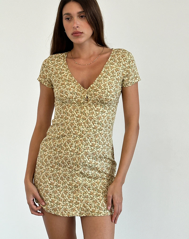 OMONI DRESS WASHED DITSY YELLOW