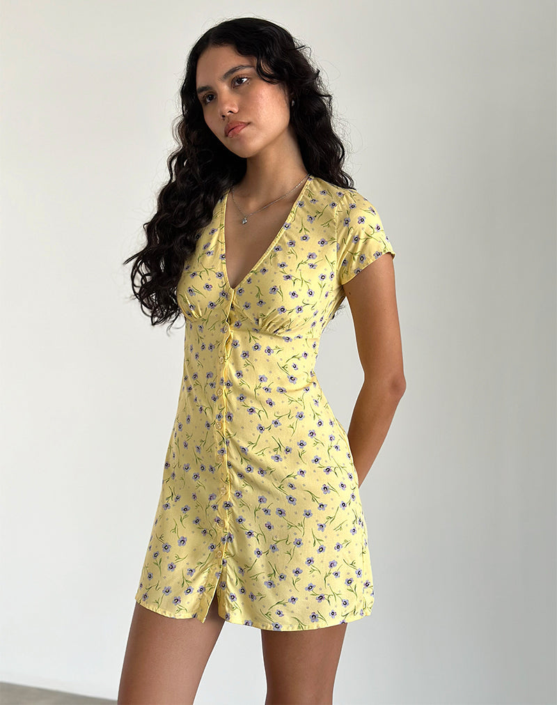 OMONI DRESS WILD FLOWER LEMON DROP