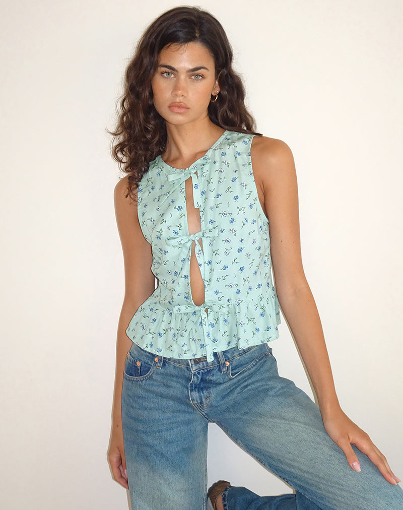 REVATA TIE FRONT TOP PRETTY PETAL GREEN