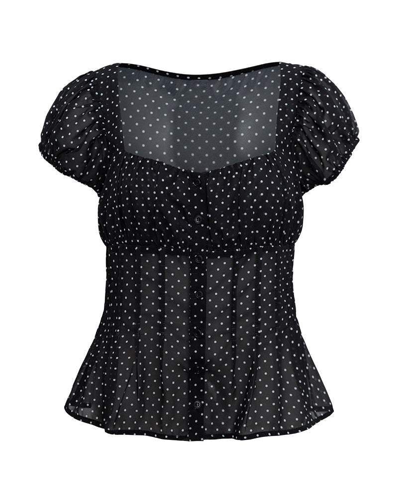 Rolina Blouse in Chiffon Mini Polka Black