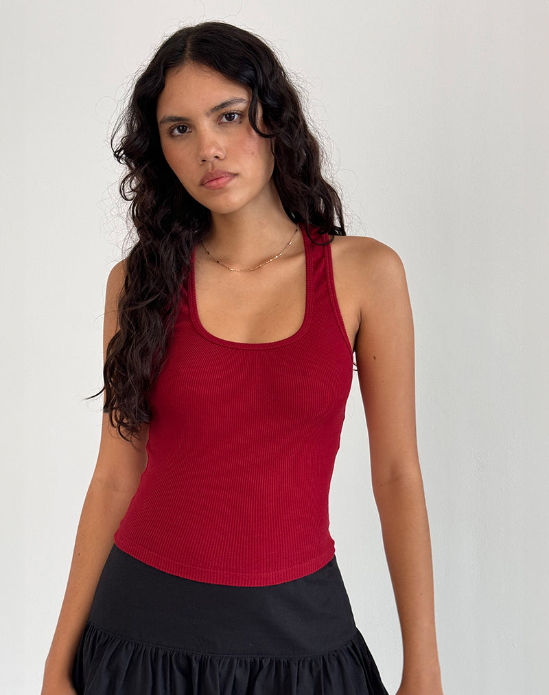 ROXE RIBBED VEST TOP ADRENALINE RED