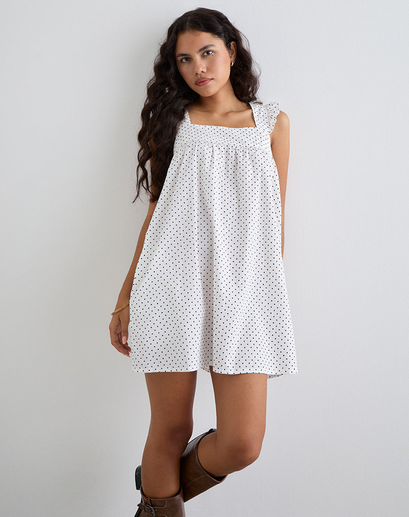 SANALY MINI DRESS MICRO POLKA WHITE