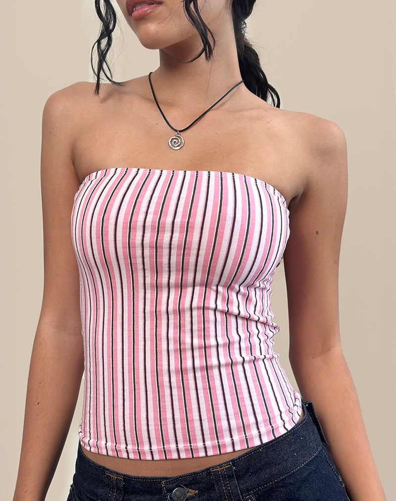 SHAELO BANDEAU TOP PINSTRIPE PINK