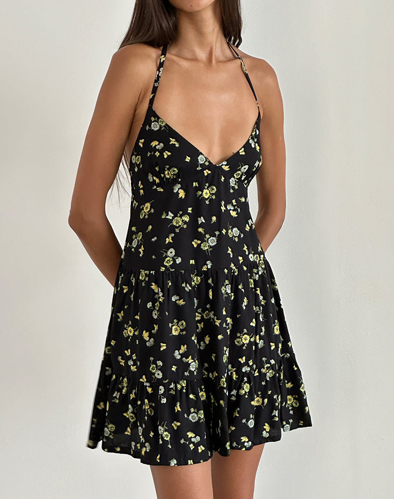 SISKANA MN DRESS LEMON AND LIME BLACK