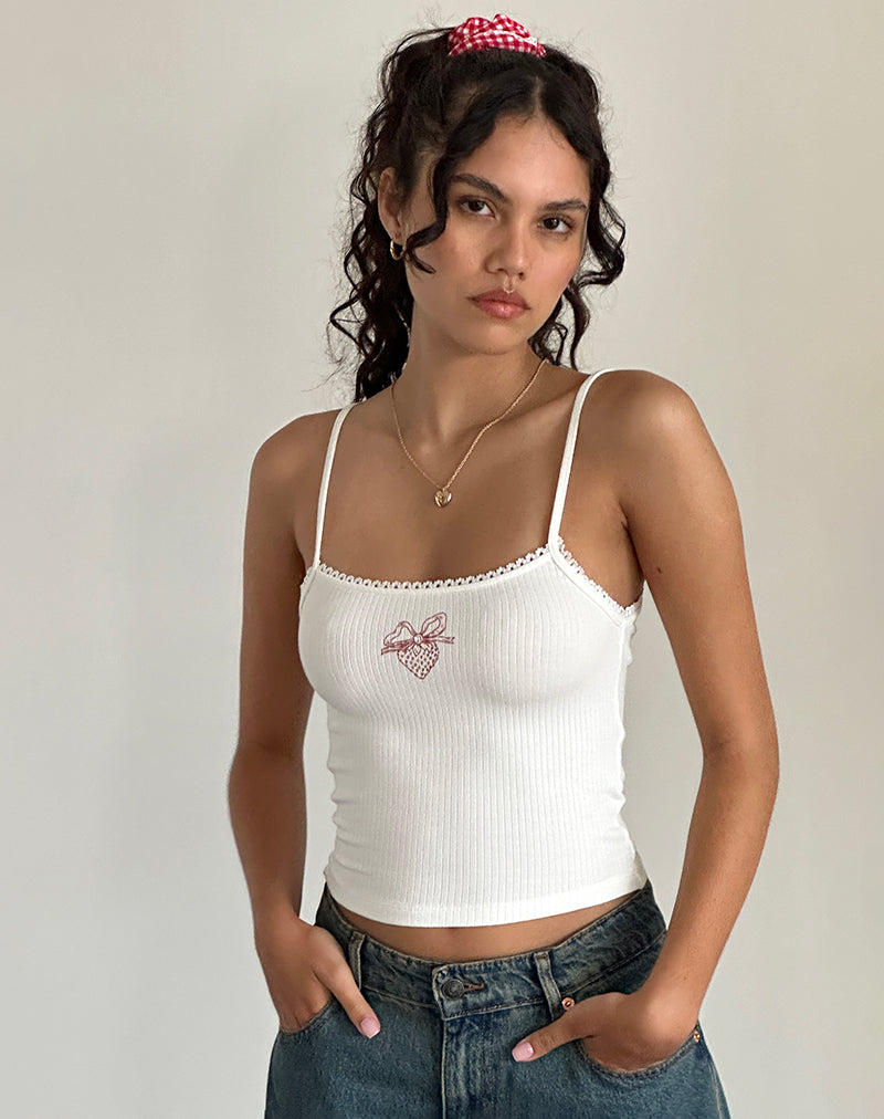 SUNA VEST TOP OFF WHITE STRAWBERRY BOW