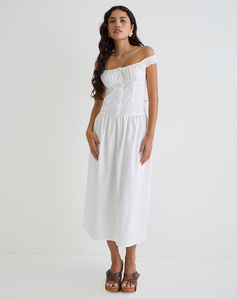 TAMASHI OFF SHOULDER MAXI DRESS WHITE
