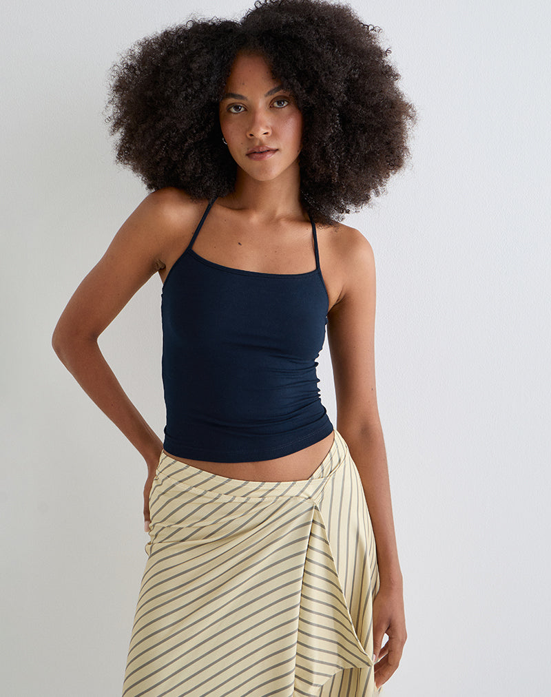 TOMOE HALTER TOP RAYON JERSEY NAVY