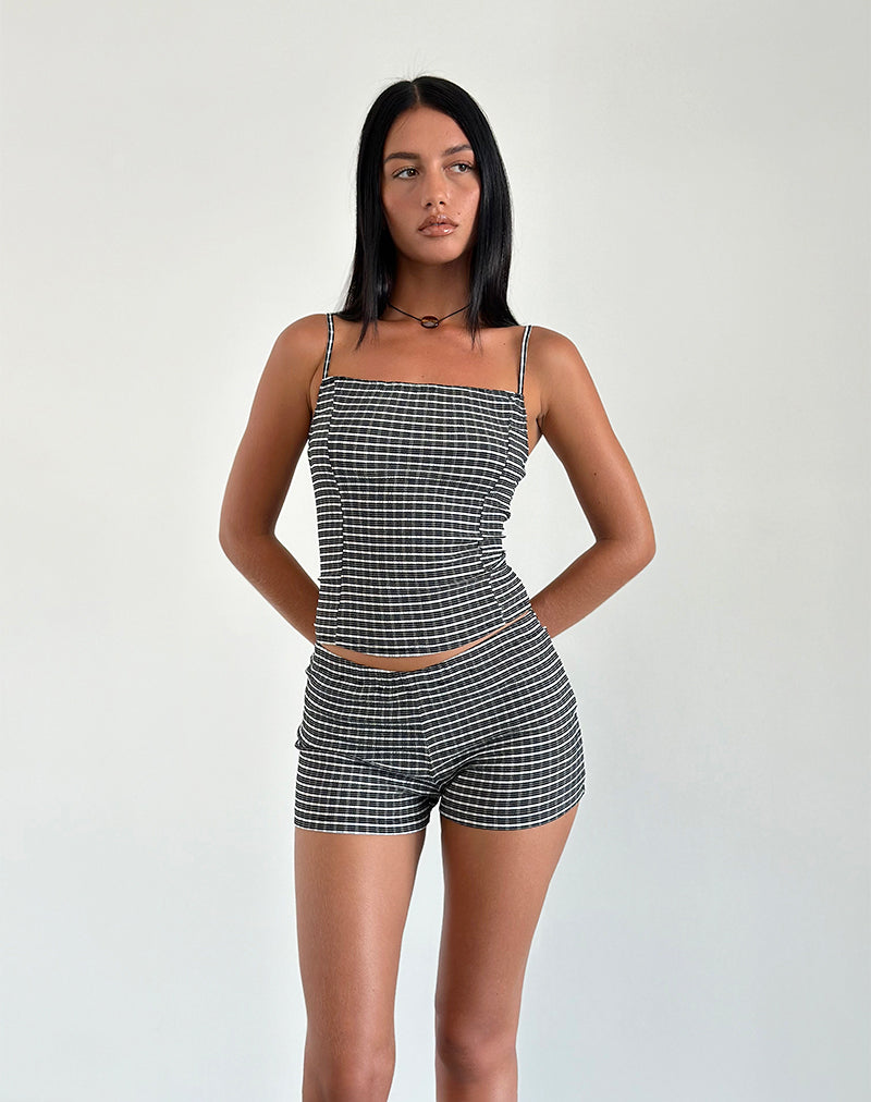 TOTORI TOP CRINKLE CHECK BLACK GREY