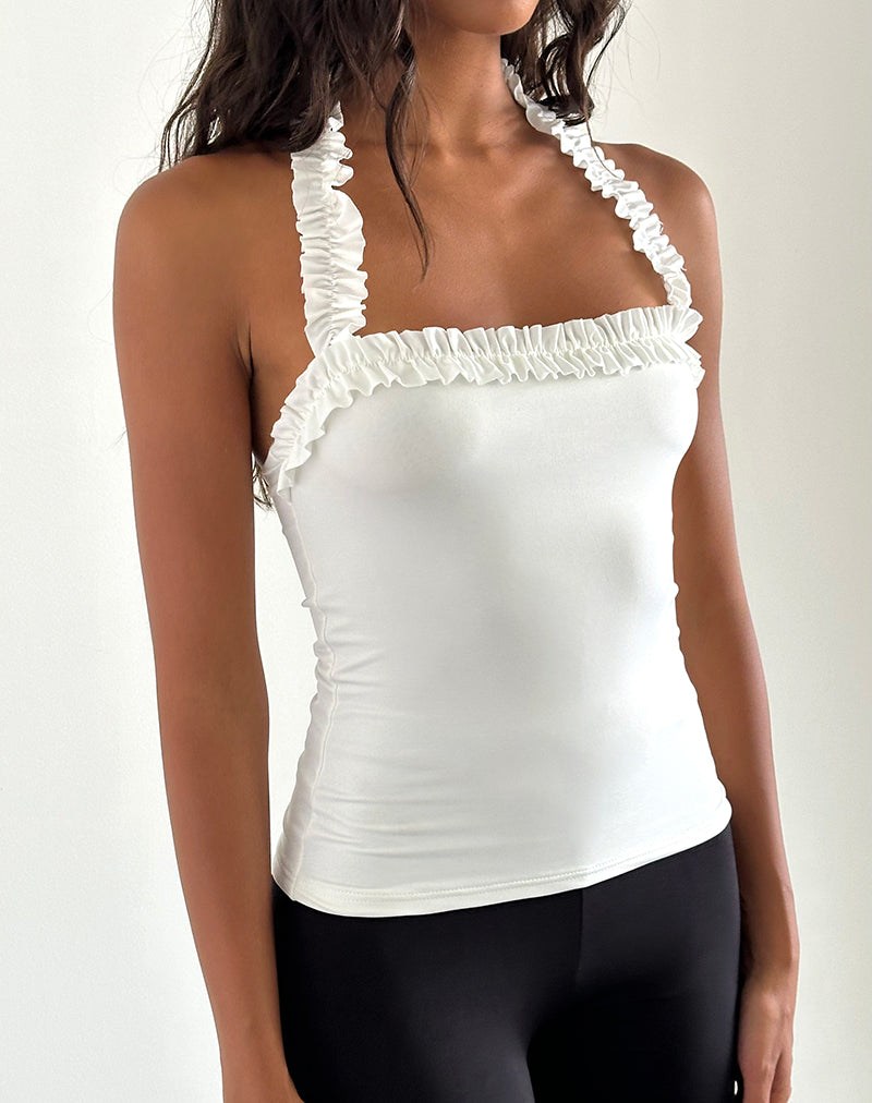 VEDA RUCHED HALTER TOP SLINKY WHITE