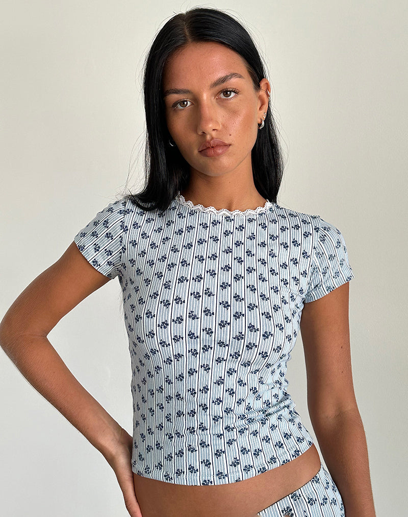 ZAGY TEE PRINTED FLORAL STRIPE