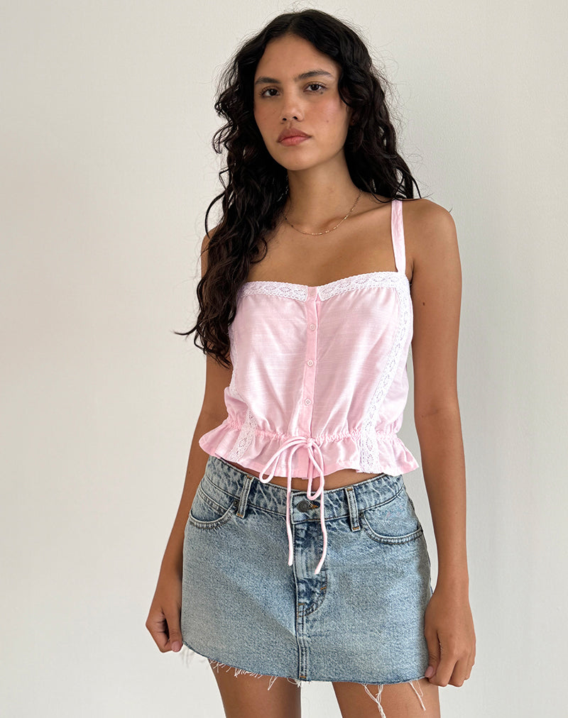 ZARIA TIE FRNT TOP LIGHT PINK WHITE TRM