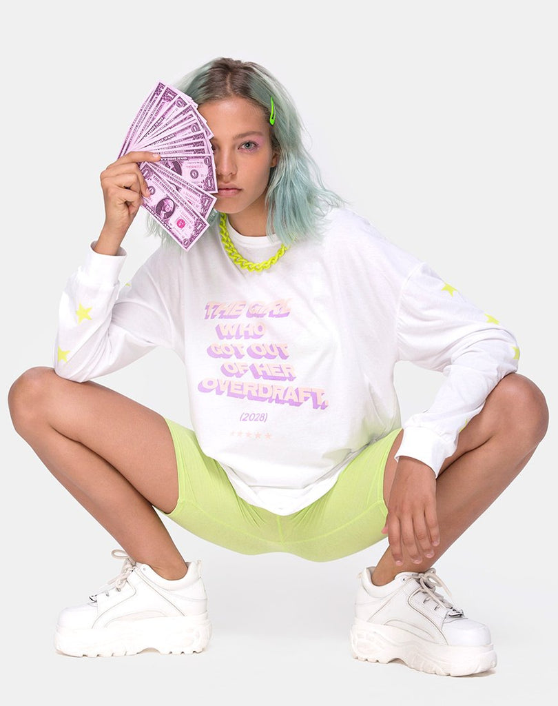 Lottie Longsleeve Tee in White with Overdraft Text X Top Girl