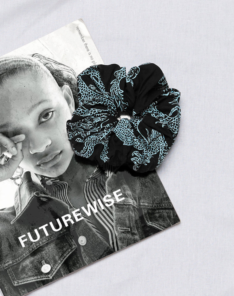 XL Scrunchie in Dragon Flower Black and Mint