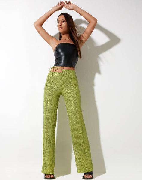 Image of Sanju Trouser in Drape Sequin Lime Green