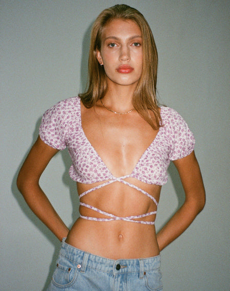 Gilda Crop Top in Flower Fun Lilac Lemon