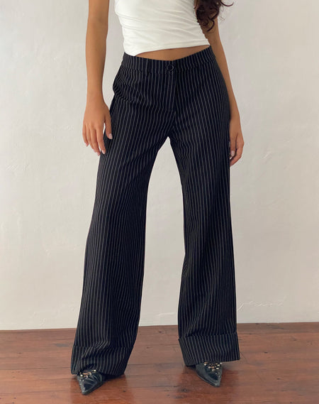 Wasic Wide Leg Linen Trouser in Black