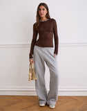 Image of Abon Long Sleeve Top in Lace Brown with Blue Binding